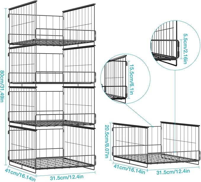 4-Tier Stackable Closet Organizers and Storage Shelves,Foldable Closet Shelf Organizer System, Space-Saving Clothes Storage Drawer Organizer for Wardrobe