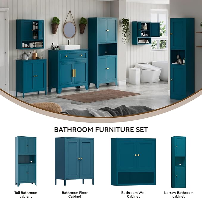 69" Tall Metal Pantry Cabinet with Microwave Shelf,Microwave Storage Cabinet with 4 Doors & 3 Adjustable Shelves,Metal Cabinet with Storage for Kitchen Dining Room Living Room(1PC,Blue)