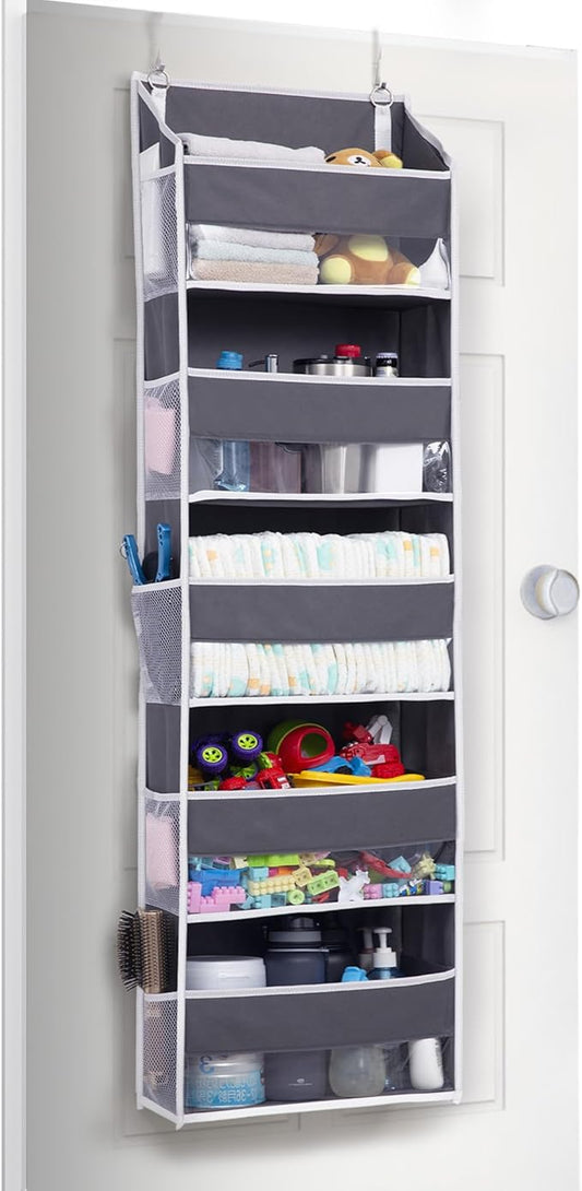 ULG 1 Pack Compact Size Over Door Organizer Slim Door Storage for Small-Sized Doors, 5 Shelves, Dark Gray