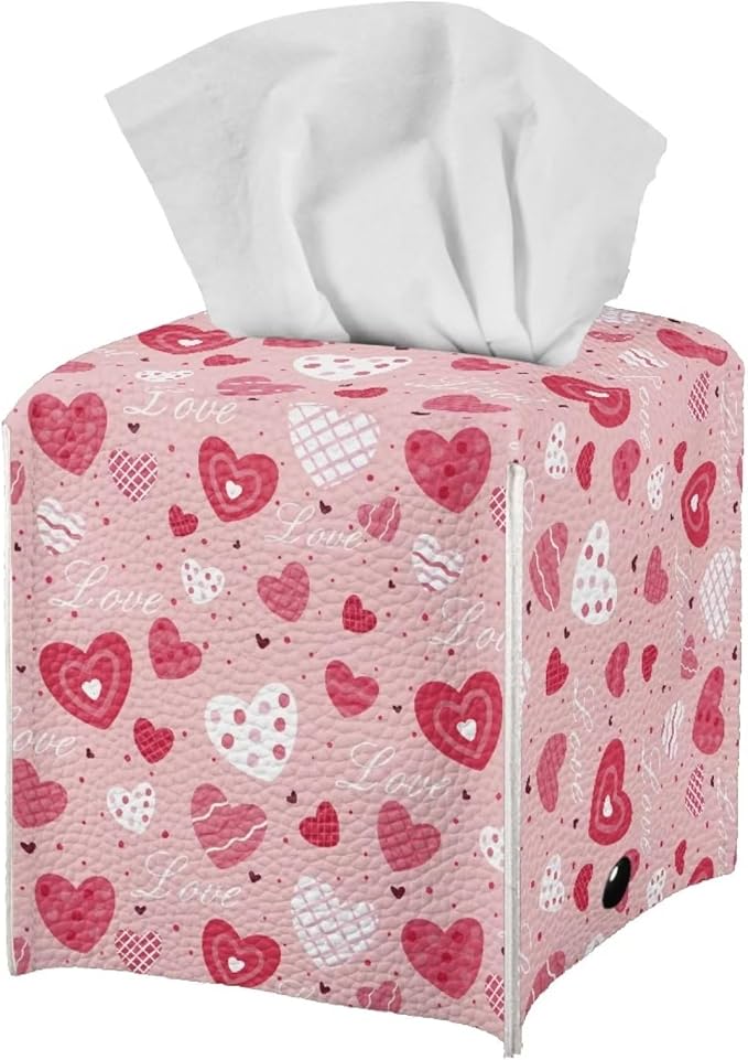 Love Heart Toilet Paper Holder Stain Resistant Portable Pu Leather Tissue Box Cover Durable Tissue Case Facial Paper Organizer Happy Valentines Gift
