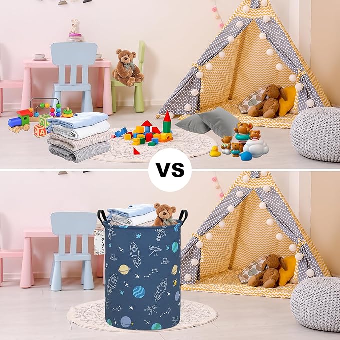 FANKANG Storage Basket, Nursery Hamper Canvas Laundry Basket Foldable with Waterproof PE Coating Large Storage Baskets for Kids Boys and Girls, Office, Bedroom, Clothes,Toysï¼Colorful Space ï¼