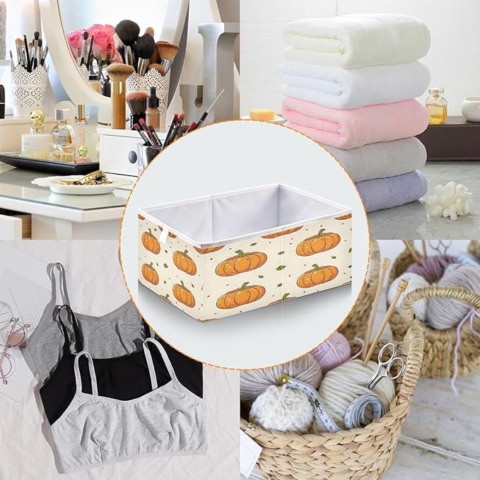 Bolaz Pumpkin Seamless Closet Organizers Storage Cubes Storage Bins Shelf Baskets Containers for Home Room Office,Square
