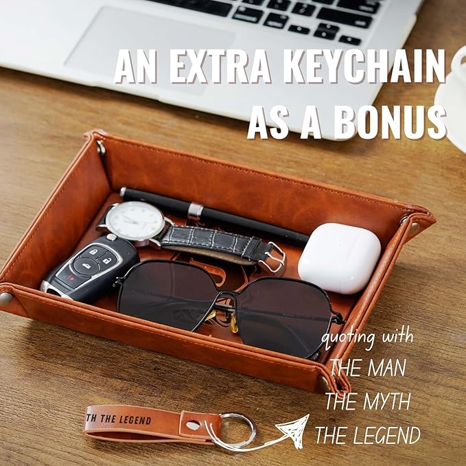 INNObeta Initial Valet Tray, Desktop Storage Organizer, PU Leather Bedside Tray Key Coin Holder, Personalised Gifts for Men, Birthday, Christmas, Letter G