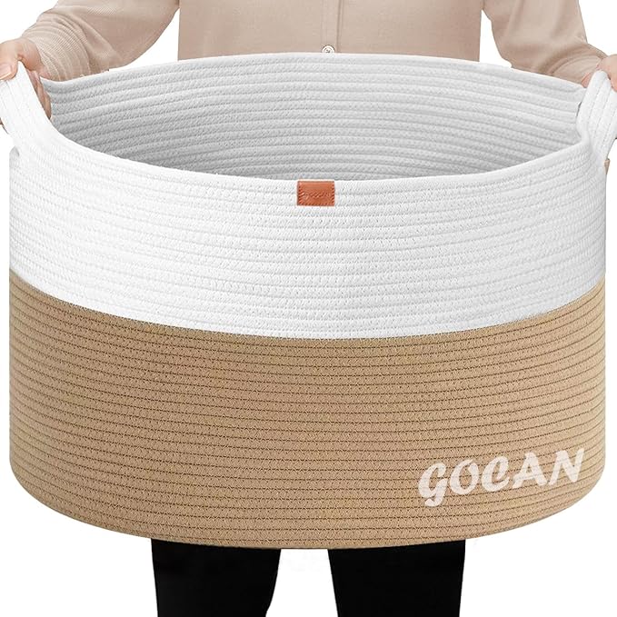 Storage Baskets for Organizing D22"H14" Large blanket basket laundry basket Cotton Rope Woven Basket for toy towl in Living Room (Jute/Beige) XXXL