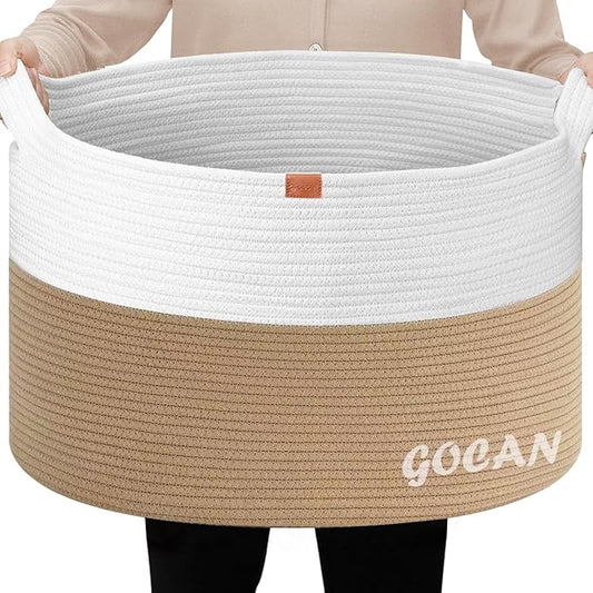 Storage Baskets for Organizing D22"H14" Large blanket basket laundry basket Cotton Rope Woven Basket for toy towl in Living Room (Jute/Beige) XXXL