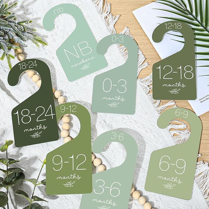 Whaline 7Pcs Baby Closet Size Dividers Sage Green Acrylic Hanger Clothes Organizers Gradient Green Newborn to 24 Month Thicken Infant Wardrobe Separators for Home Nursery Baby Clothes 3.5 x 7 Inch