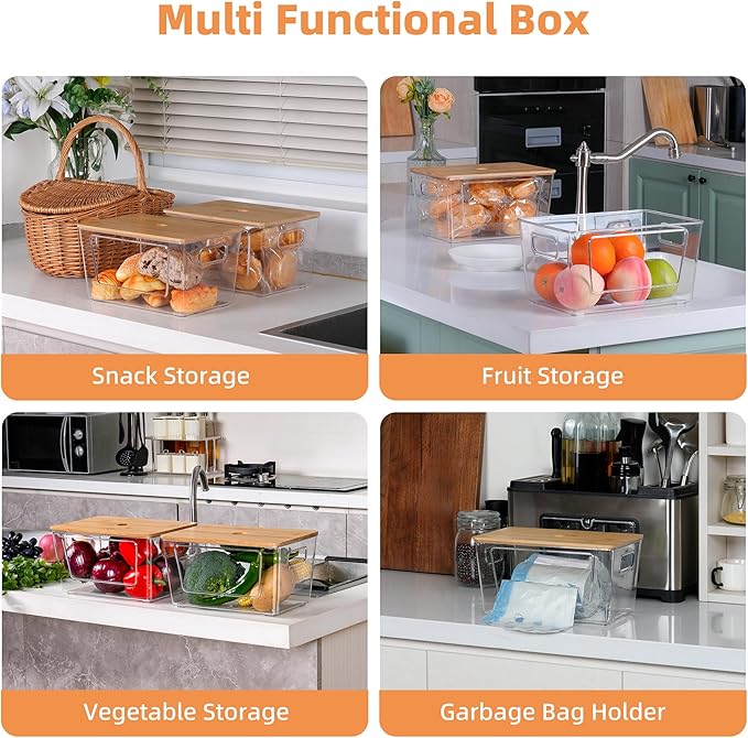 2 Pack Trash Bag Holder,Stackable Trash Bags Dispenser with Bamboo Lid,Extra Large Garbage Bag Holder for Kitchen, Laundry Room,Under Kitchen Sink Organizer