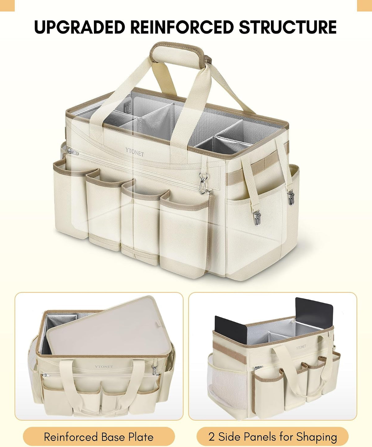 Ytonet Extra Large Cleaning Caddy Bag with Detachable Apron, Cleaning Tote Wearable Cleaning Supplies Organizer, Portable Caddy for Cleaning Products, Car Tool Organizer Bag, Detailing Bag, Apricot