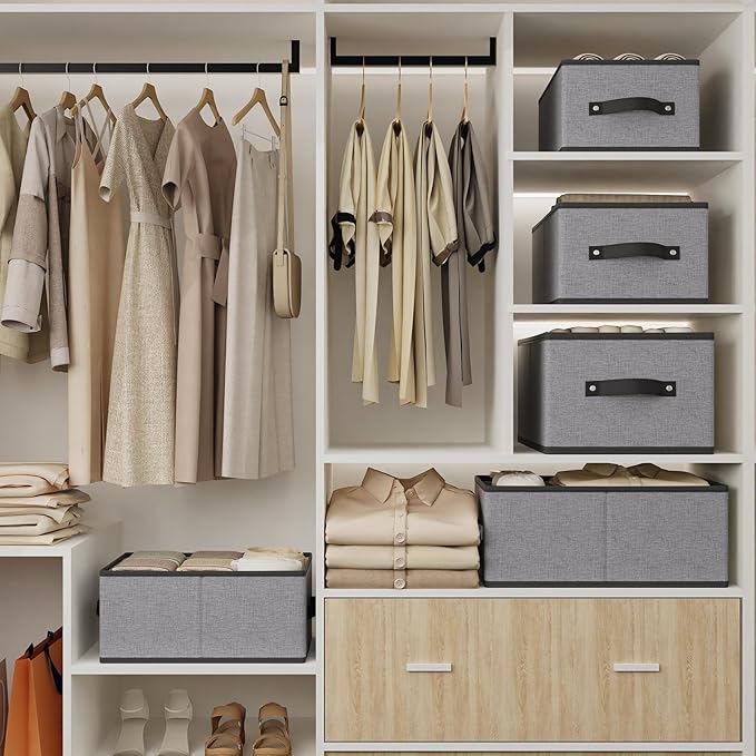Storage Baskets with Handles, Fabric Drawer Organizers, Storage Bins for Shelves Bedroom Laundry, 18.5 × 11 × 7.9 Inch, Gray, 2-Pack