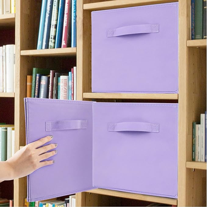 Fabric Storage Bins 6 Pack 13 inch Foldable Storage Cubes with Reinforced Handles Fun Colored Durable Cube Storage Bin for Home, Playroom, Closet Organizers and Storage, Purple