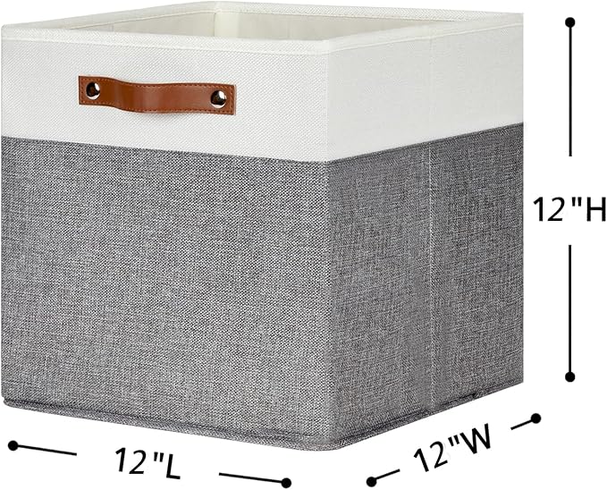 HNZIGE Fabric Storage Cubes, Set of 4, Foldable Cube Organizers for Shelves, Home,Decorative Bins for Organizer Home Toy Nursery Closet(White Gray)