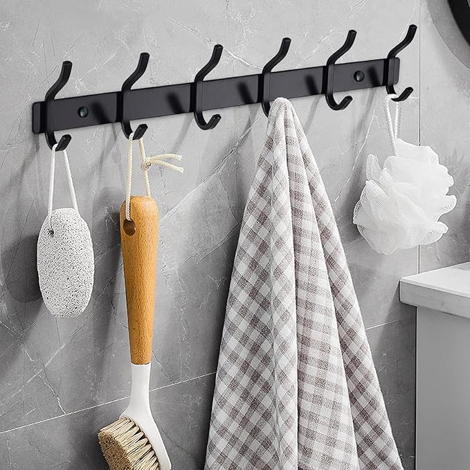 Black Wall Hooks, 23 Inch Coat Rack Wall Mount with 8 Hooks, Wall Hooks Heavy Duty for Hanging Backpack, Bag, Purse, Clothes, Hat, Coat, Towel | Entryway & Bathroom Storage Organization Hanger