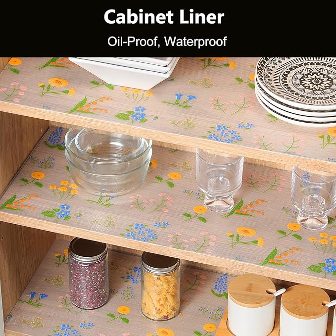 INNOLITES Shelf Liners for Kitchen Cabinets Non-Adhesive Drawer Liner with Floral, Waterproof Durable Easy to Clean, for Refrigerator, Shelves (Colorful Floral, 17.5" x 78.7")