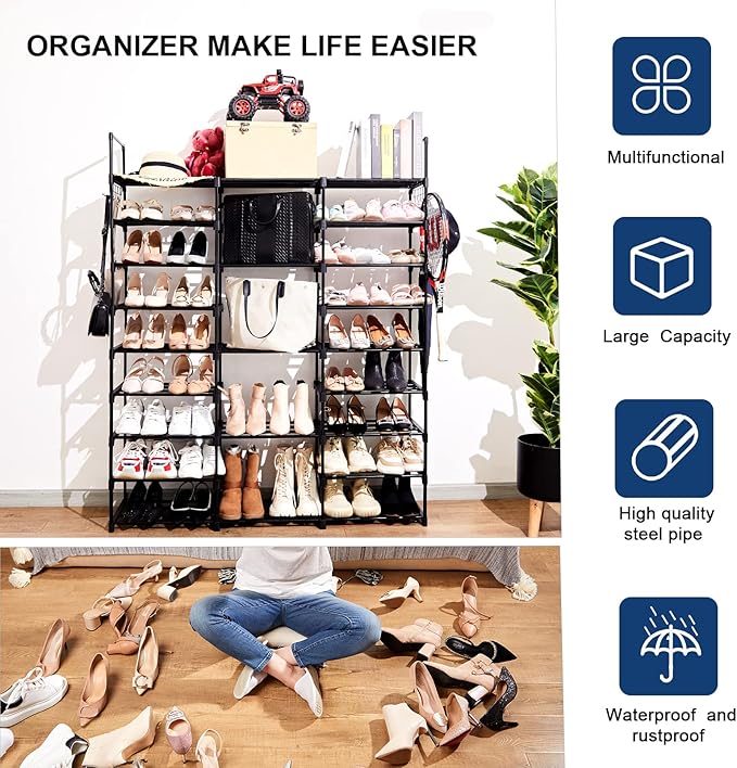 Mavivegue 9-Tier Metal Shoe Rack - Holds 50-55 Pairs, Tall Storage Shelf for Shoes, Boots, Entryway, Closet, Garage