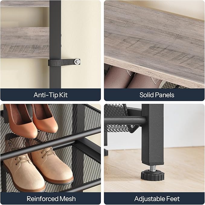 HOOBRO Hall Tree with Bench, Shoe Rack with Coat Rack, 39.4" Coat Rack with Shoe Storage, 5 Tier Shoe Storage Organizer, Oxford Fabric Side Pockets, Coat and Shoe Rack Entryway, Greige BG46MT01
