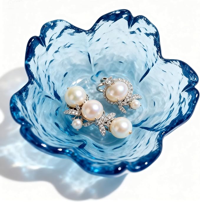 Mini Flower Ring Plate Jewelry Storage Tray Ring Holder for Dressing Table, Bedside Table, Room Bathroom Decoration, Valentine's Day Christmas Birthday Gift for Women (2pcs blue Jewelry Trays)