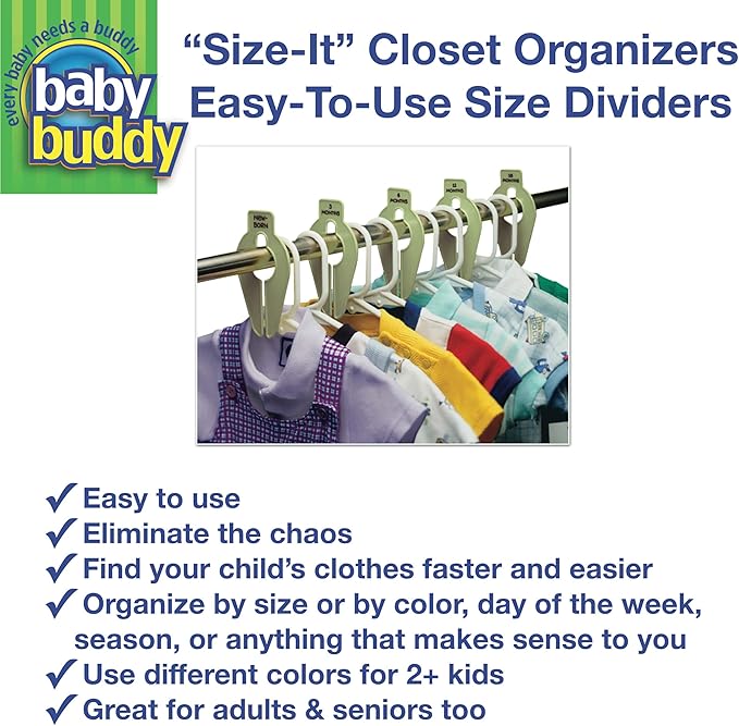 Size-It Closet Organizers by Baby Buddy - Baby Clothes Closet Dividers Nursery Clothing Organization for Babies and Kids, Newborn up to Size 8, Clothes Divider for Closet, Pink, 5 Count