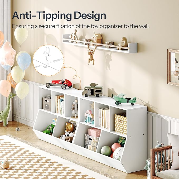 HOOBRO Kids Bookshelf - 39.4" L Toy Storage Cabinet, Bookcase Footboard, Cubby Shelf, Fit for Children's Room, Playroom, Hallway, Kindergarten, White WT132CW01