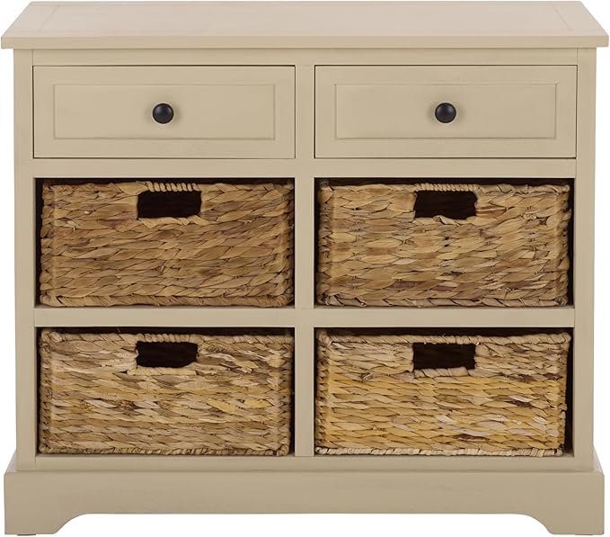 SAFAVIEH Home Collection â Herman Sand Storage Unit, 2-Drawer 4-Basket Mixed-Material Organizer, Fully Assembled (AMH5702J)