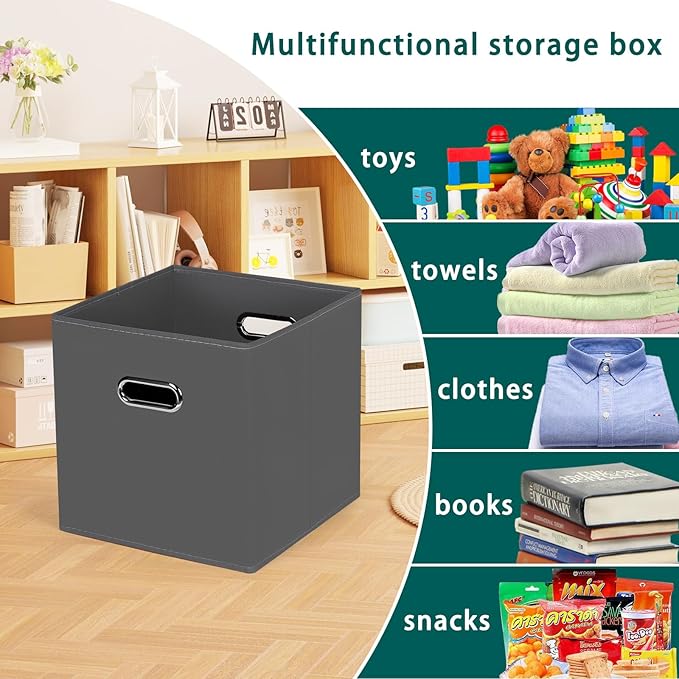 Foldable cube storage bins, Fabric Storage Box Cubes Organizer Baskets with Dual Handles for Home Organizer,Nursery,Shelves,Closet,Set of 10,(Grey)