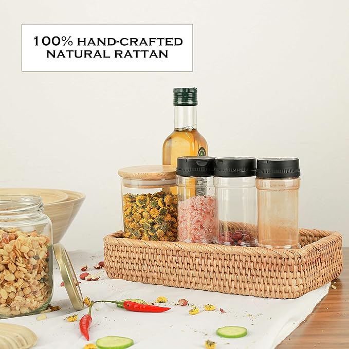 Rattan Toilet Tank Basket Woven Guest Towel Holder for Serving Organizing Bread Shelves 10 x 6 x 2 inches Bathroom Counter Organizers and Storage Decorative Wicker Tray (Honey Brown)