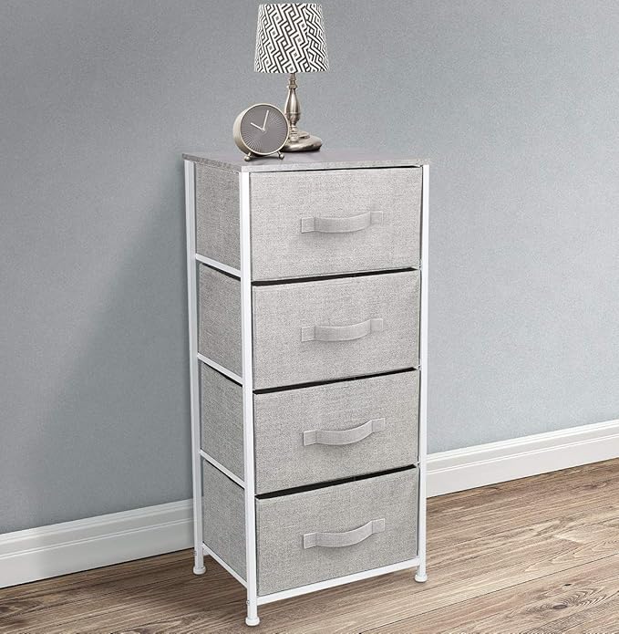 Sorbus Nightstand with 4 Drawers - Bedside Furniture & Night Stand End Table Dresser with Steel Frame, Wood Top, Easy Pull Fabric Bins for Home, Bedroom Accessories, Office & Dorm