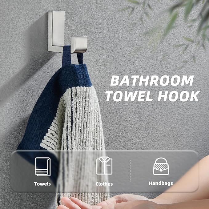 APLusee Brushed Nickel Towel Hook for Bathroom, 304 Stainless Steel Heavy Duty Bathroom Wall Hook, Wall Mounted