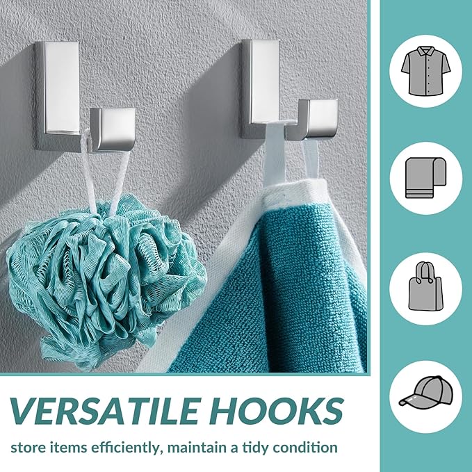 APLusee Polished Chrome Towel Hook 2 Pack, 304 Stainless Steel Robe Hook, Wall Mounted