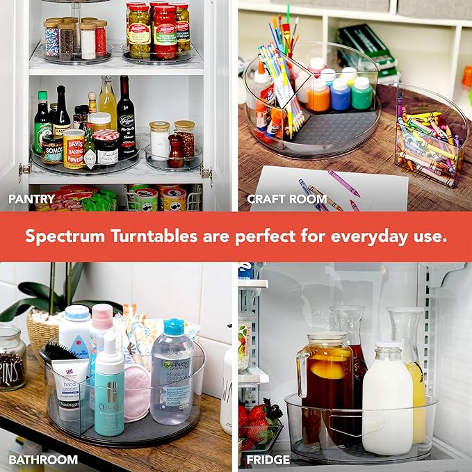 Spectrum Removable Compartment Lazy Susan 3 Bin Storage Organizer 11 in Charcoal Gray, Lazy Susan Turntable Spinning Storage for Cabinet Refrigerator Pantry Table Pantry Bath Kitchen Organization