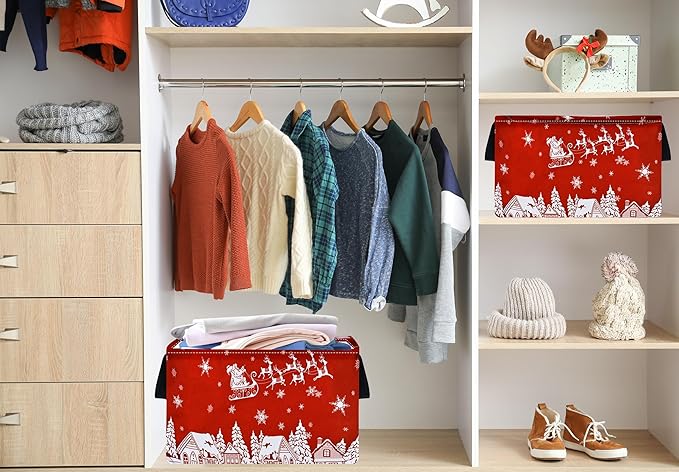 Christmas Basket Box Hamper Storage Basket Collapsible Organizer Bin Gift Shelf Baskets for Home and Kitchen Storage