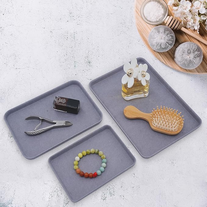 Welaxy Desk Drawer Tray DND dice Games Holder EDC Catchall nightstand multitray Entryway Bedside Caddy Counter Organize for Keys Jewelry Watches Sorting 3-Piece (Glacier Gray)