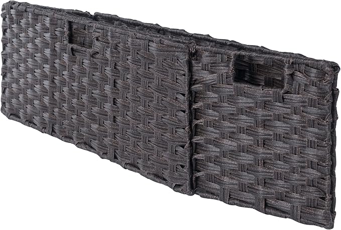 Winsome Leo 2-Tier Wide Storage Shelf with 3 Foldable Woven Baskets, for Living Room, Home Office, Bedroom, Espresso