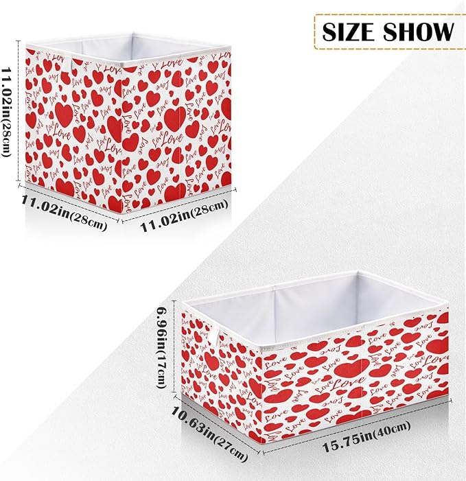 Bolaz Valentines Hearts and Love Closet Organizers Storage Cubes Storage Bins Shelf Baskets Containers for Home Room Office,Rectangle