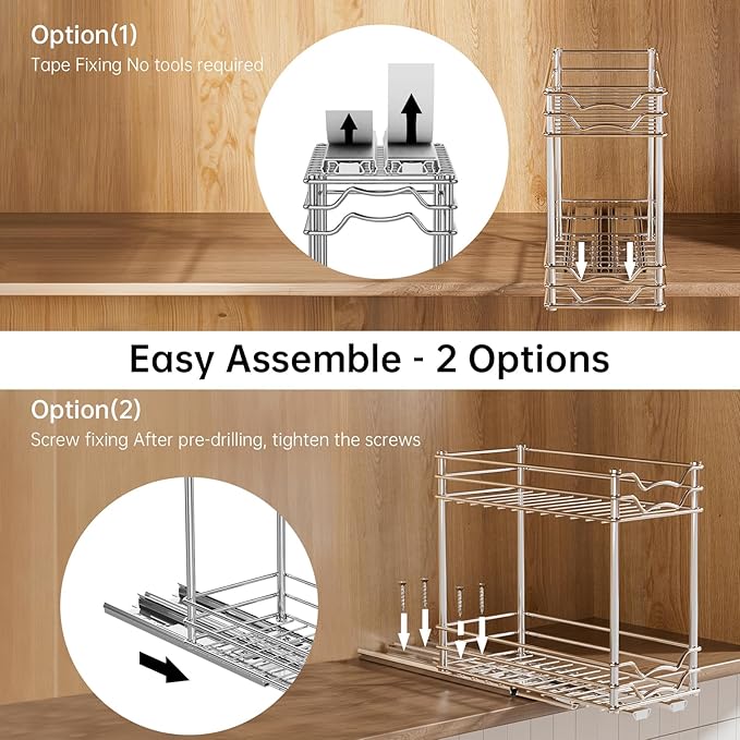 Pull Out Spice Rack Organizer for Inside Cabinet, 2 Tier Slide Out Spice Organization for Cabinet, Chrome Vertical Sliding Seasoning Organizer, 4.9'' Wx10.4'' Dx9.5'' H