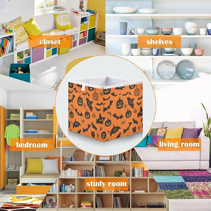 Bolaz Pumpkin Bats Closet Organizers Storage Cubes Storage Bins Shelf Baskets Containers for Home Room Office,Rectangle