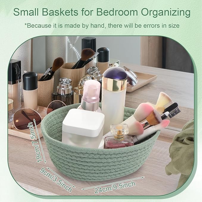 4 Pcs Small Storage Cotton Rope Woven Baskets for Gifts Empty Boho Shelf Closet Storage Baskets Gift Cute Baby Basket for Nursery Basket Easter Decorative Storage Bins for Living Room Bedroom(Green)