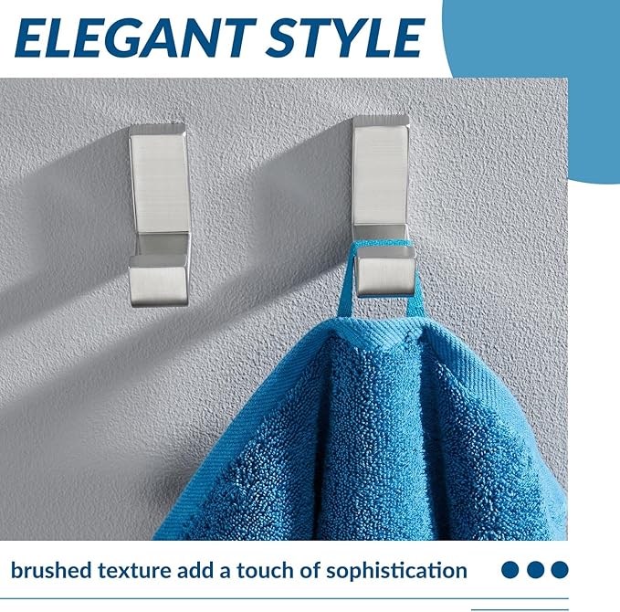 APLusee Brushed Nickel Towel Hook 2 Pack, 304 Stainless Steel L Shape Coat Hook, Bath Storage Wall Mounted
