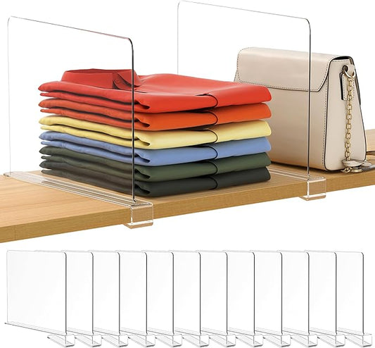 12 Pack 12 Inches [Extra Tall Version] Clear Shelf Dividers for Organization, Acrylic Closet Shelf Vertical Shelves Organizer for Bedroom, Kitchen and Office