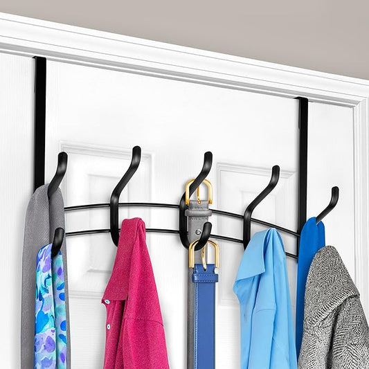 LYNK Professional® Home™ Over The Door Hooks - 10 Hook Over The Door Hanger - Over Door Coat Rack - Hanging Towels or Clothes - Bathroom, Bedroom or Laundry Room - Lifetime Ltd. Warranty – Black