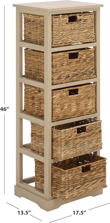 SAFAVIEH Home Collection â Vedette Sand 5-Basket Storage Tower, Natural Rattan Accent Design, Fully Assembled (AMH5739G)