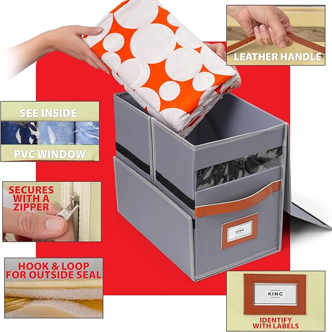Bed Sheet Storage Organizer – 32L Sheet Storage Organizer for Closet & Under Bed - Non-Woven Fabric with Clear Window & Zipper - Linen Storage - Sheet Organizer - Pack of 1 - Grey