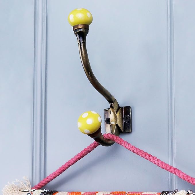 Indian Shelf Pack of 12 Heavy Duty Ceramic Unique Wall Hooks for Hanging Heavy Duty Colorful Double Hooks for Hanging Dual Prong Decorative Coat Hooks Wall Mount Purse Towel Holder Coat Rack