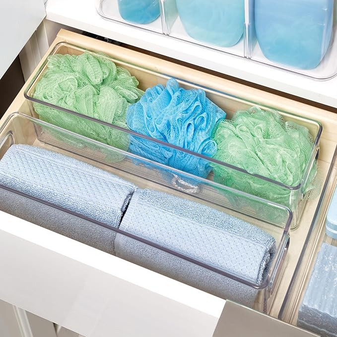 iDesign Stackable Fridge Bin with Handles - Ideal for Freezer or Pantry, Set of 3, Clear, Made in USA