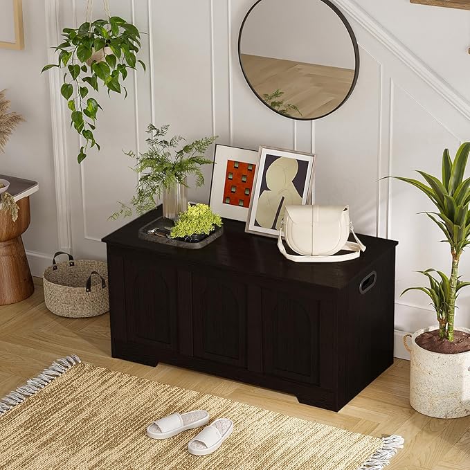 DINZI LVJ Storage Chest, 39.4â Wooden Toy Box with 2 Safety Hinges, Entryway Shoe Bench with Flip-Top, Sturdy Large Storage Trunk for Living Room, Bedroom, Playroom, Easy Assembly, Espresso