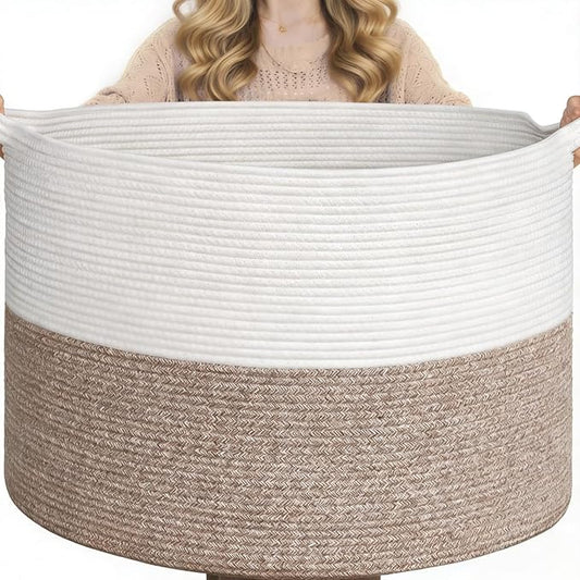 Goodpick Blanket Basket Living Room, 19.7"x19.7"x12.6" Cotton Rope Toy Basket for Blankets, Woven Baskets for Storage, Toy Storage