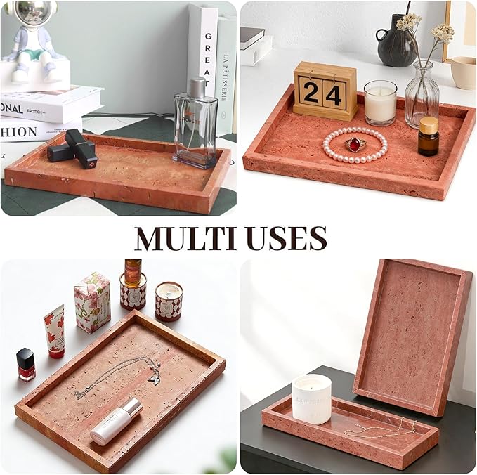 Natural Marble Tray, Stone Tray for Bedroom/Bathroom/Kitchen/Vanity Countertop, Jewelry Tray for Rings Earrings Necklace Bracelet Watch, Room Decor Aesthetic