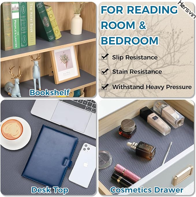 Hersvin Shelf Liners, 20in x 20ft Kitchen Drawer Mats, Non-Adhesive EVA Cupboard Protector, Cabinet Lining (Dark Gray/Dot)