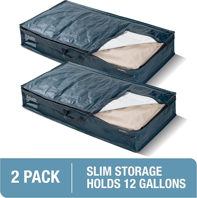 CleverMade Under Bed Storage Bag - 46L - Pack of 2 - Ocean - Collapsible Storage for Shoes and Clothes Easy Use - Heavy Duty Utility Bag Home