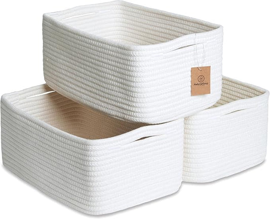 NaturalCozy 13.5”x8.5”x5.5” Storage Baskets for Shelves 3 Pack | Cotton Rope Woven Small Baskets for Organizing | Small Storage Bins for Nursery, Bathroom, Closet, Cube Shelf, Decorative, Gift