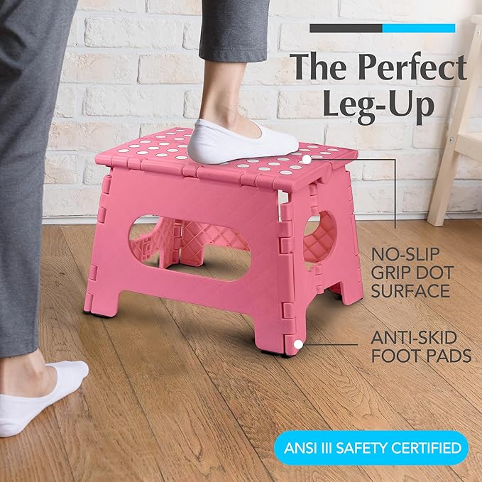 Handy Laundry Folding Lightweight Step Stool - Sturdy Enough to Support Adults and Safe Enough for Kids - Opens Easy with One Flip - Great for Kitchen, Bathroom or Bedroom (Pink | 2-Pack)
